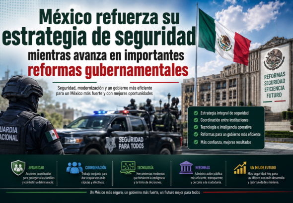 Elementos representativos de la estrategia de seguridad y las reformas gubernamentales implementadas en México para fortalecer las instituciones.