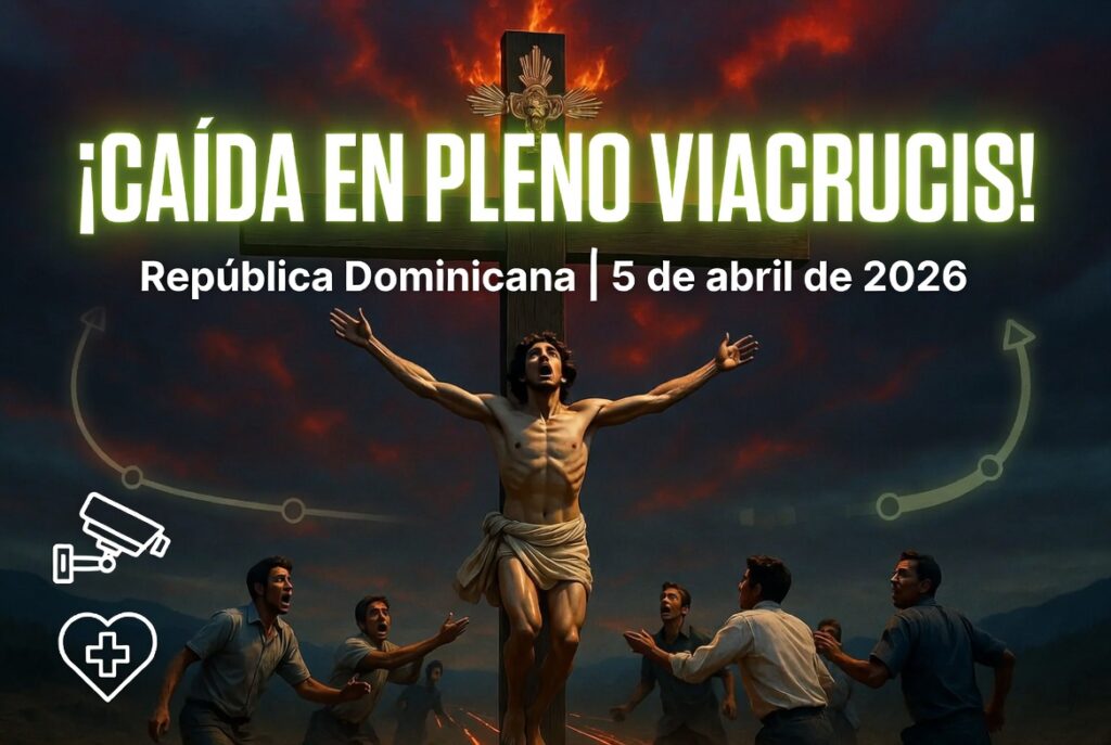Participante cae durante una representación del viacrucis de Semana Santa ante decenas de asistentes.